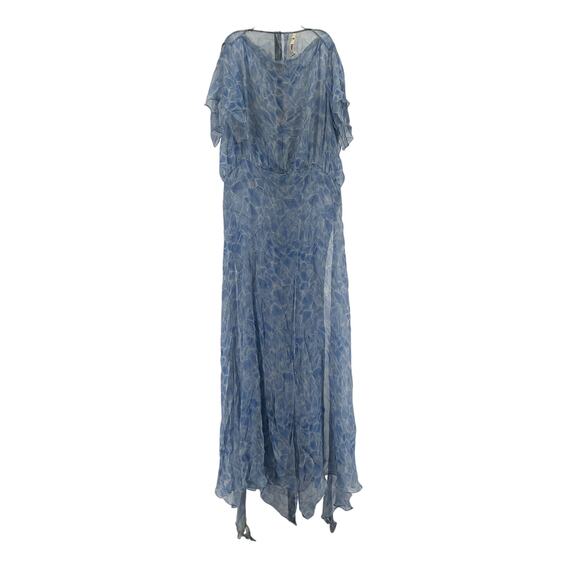 Petar Petrov 'Aleia' Blue Silk Frilled-Sleeve Printed Silk-Chiffon Dress Size 40 - Picture 1 of 6